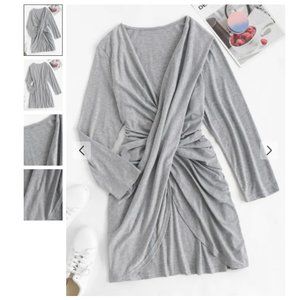 Plus Size Grey Draped Tulip Hem Dress